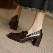 Rosalba Fontaine | Black Patent Tassel Loafer Block Heel Pump