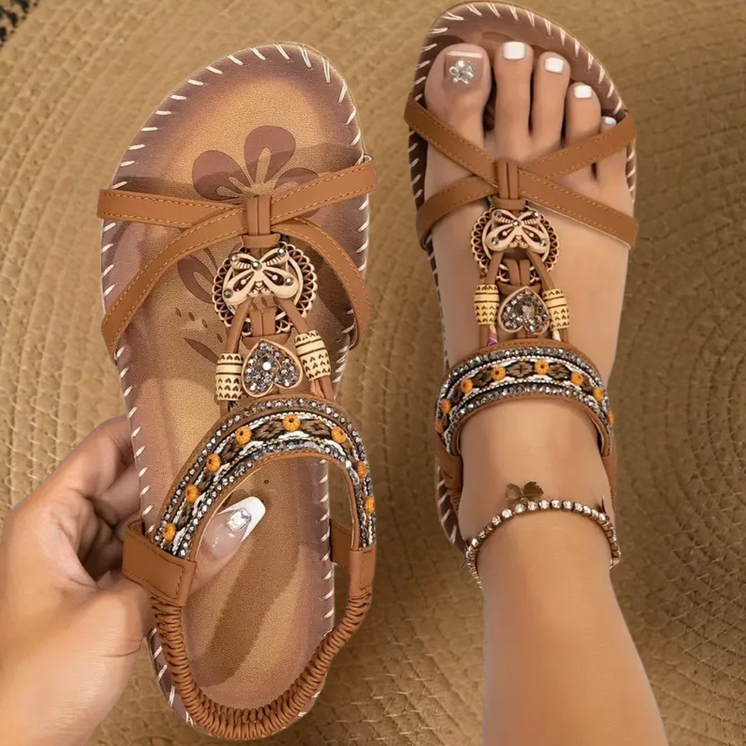 Seraphina Wycliffe | Boho Beaded Orthopedic Flat Sandals in Teal