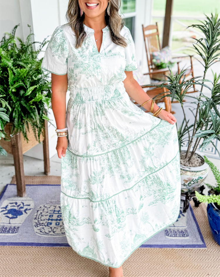 Marguerite Vosclaire | Classic Toile Maxi Dress in White & Brown