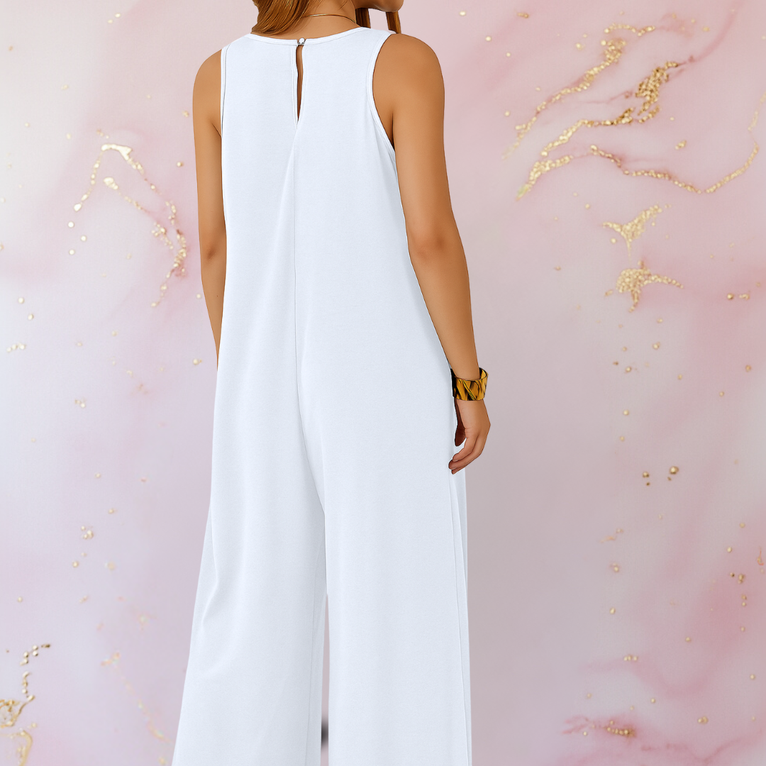Elowen Faircastle | Black Sleeveless Wide Leg Jumpsuit with Pockets