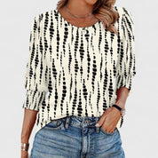 Corinthia Velbray | White Smocked Cuff 3/4 Sleeve Crew Neck Top