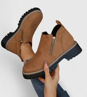 Elaine Fontverde | Black Suede Ankle Boots with Gold Zip
