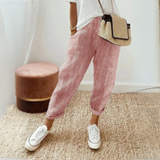 Lisette Dujardin | Pink Striped Elastic Waist Cropped Pants