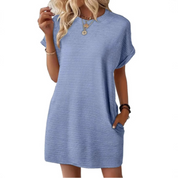 Rosalinde Wentmoor | Hot Pink Ribbed Crew Neck Mini T-Shirt Dress