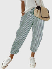 Céleste Duranville | High Waist Linen Drawstring Pants in Beige