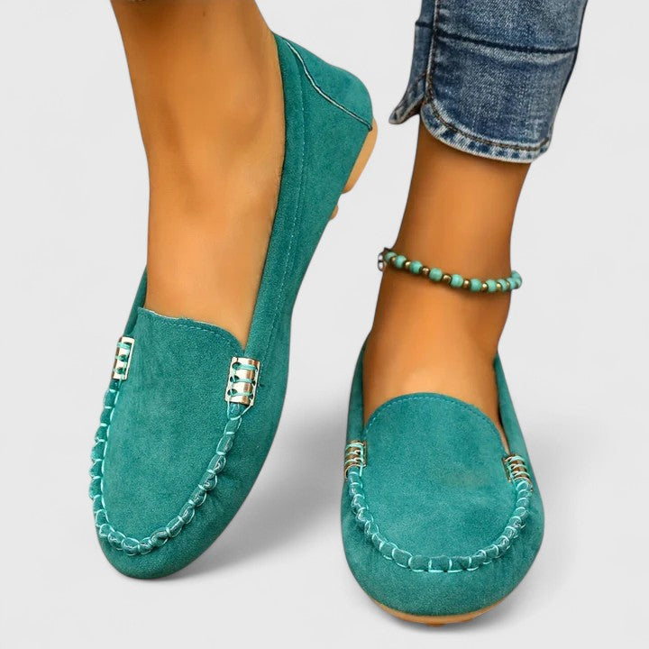Eloise Blackthorn | Teal Suede Flat Slip-On Loafer