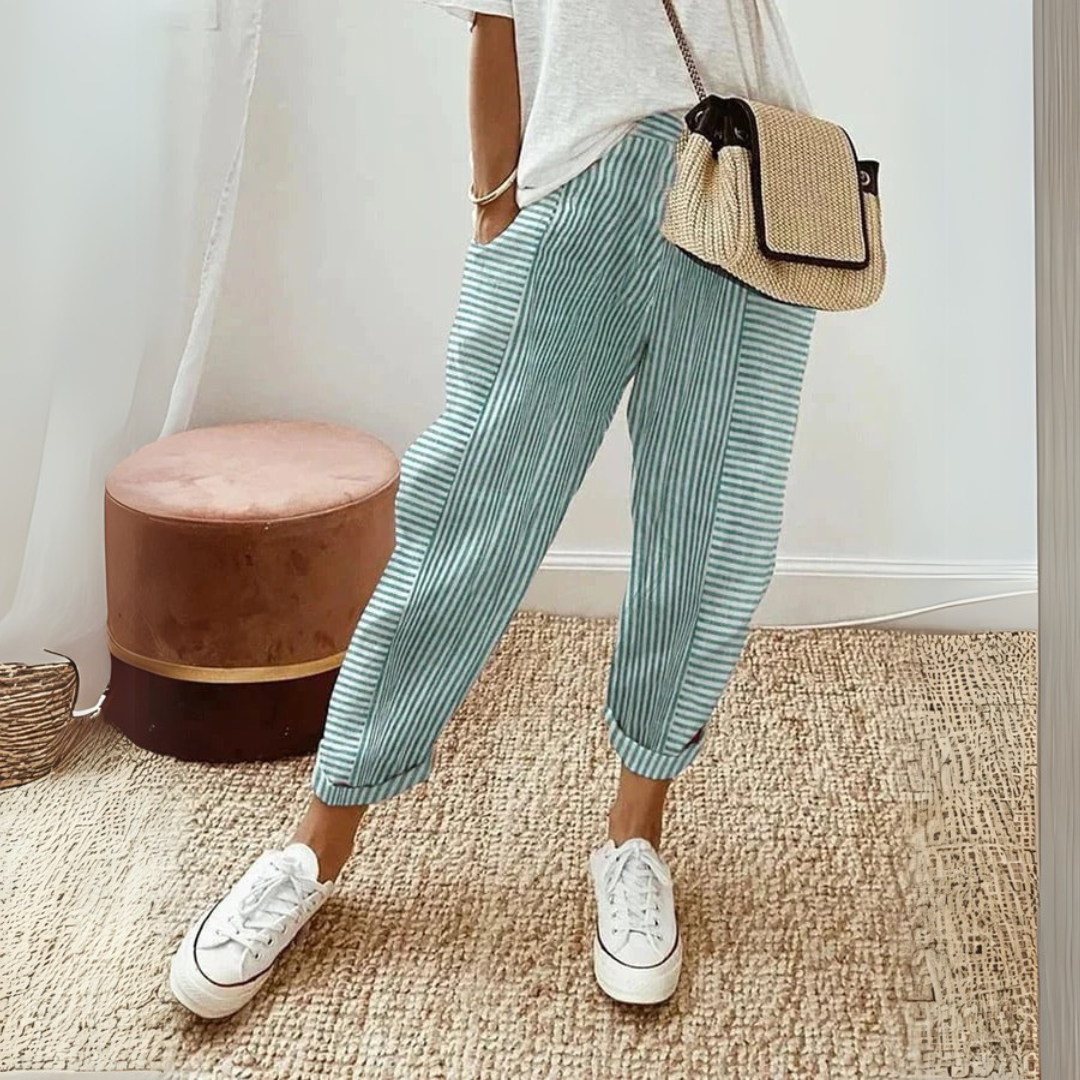 Lisette Dujardin | Pink Striped Elastic Waist Cropped Pants