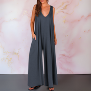 Elowen Faircastle | Black Sleeveless Wide Leg Jumpsuit with Pockets