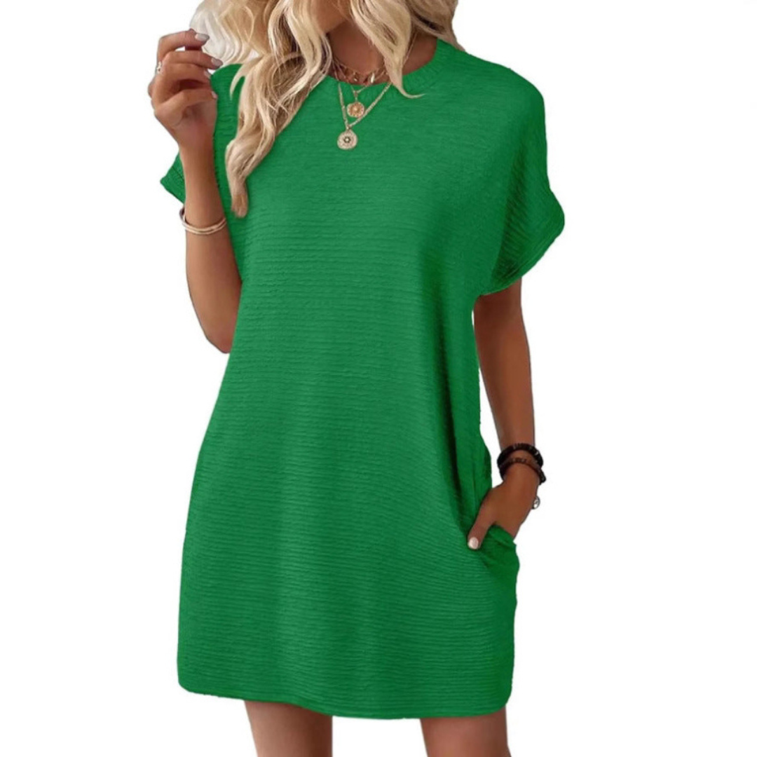 Rosalinde Wentmoor | Hot Pink Ribbed Crew Neck Mini T-Shirt Dress