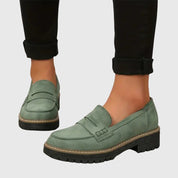 Clarisse Dunmore | Black Suede Platform Penny Loafers