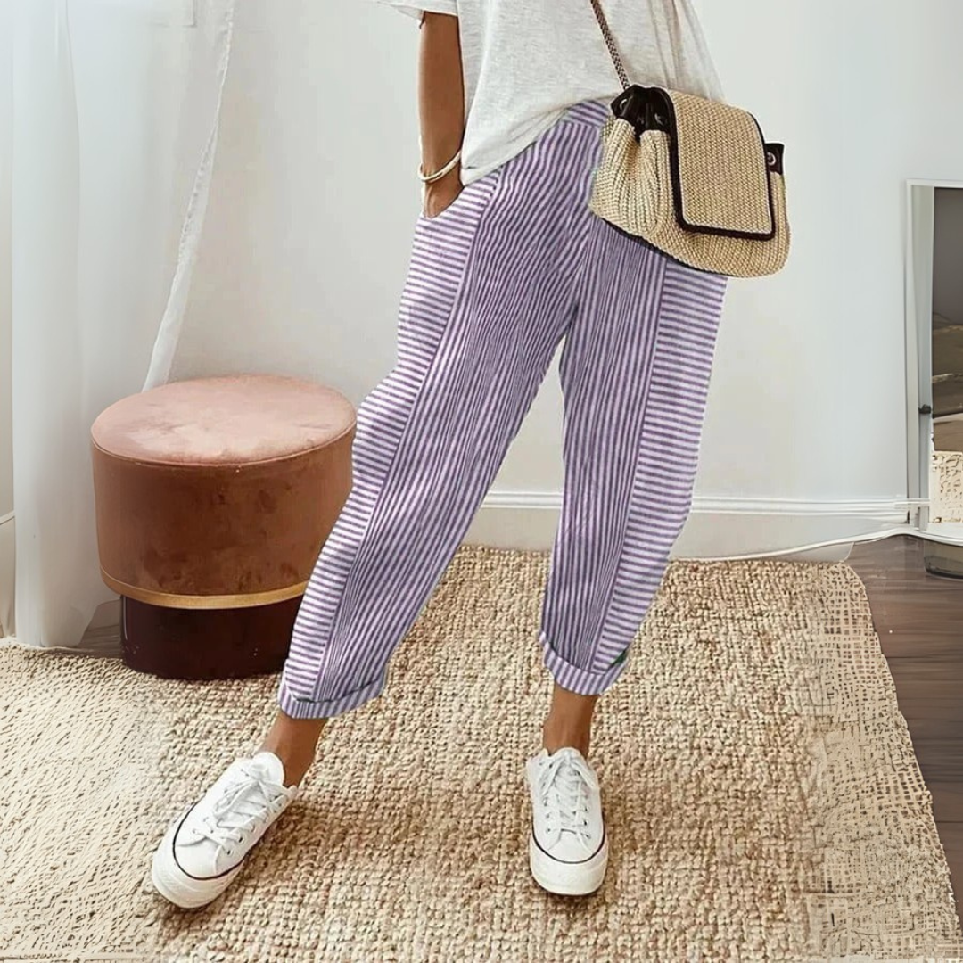 Lisette Dujardin | Pink Striped Elastic Waist Cropped Pants
