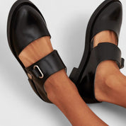 Evangeline Whitfield | Black Mary Jane Flat Shoes with Ankle Strap