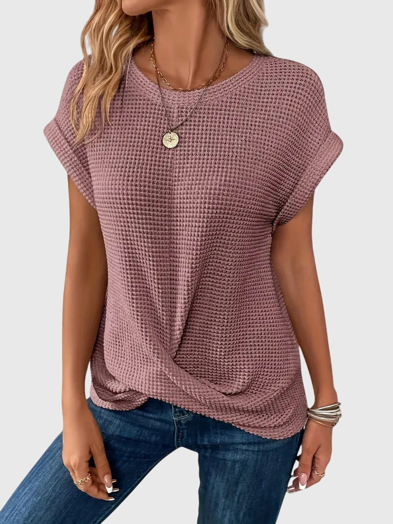 Théodora Winslow | Rust Orange Waffle Knit Crew Neck Top