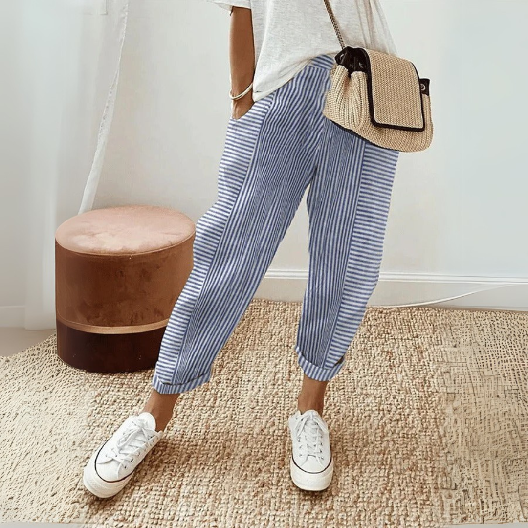 Lisette Dujardin | Pink Striped Elastic Waist Cropped Pants