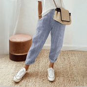 Lisette Dujardin | Pink Striped Elastic Waist Cropped Pants