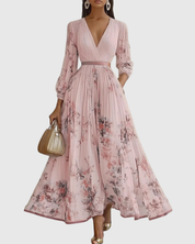 Édith Ravencombe | Floral Pleated Midi Dress with Deep V-Neck
