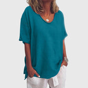 Constance Villaret | Loose V-Neck Top in Pink Cotton Linen
