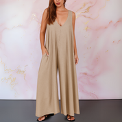 Elowen Faircastle | Black Sleeveless Wide Leg Jumpsuit with Pockets