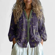 Floriane Deschênes | Boho Floral Print Long Sleeve Blouse in Green