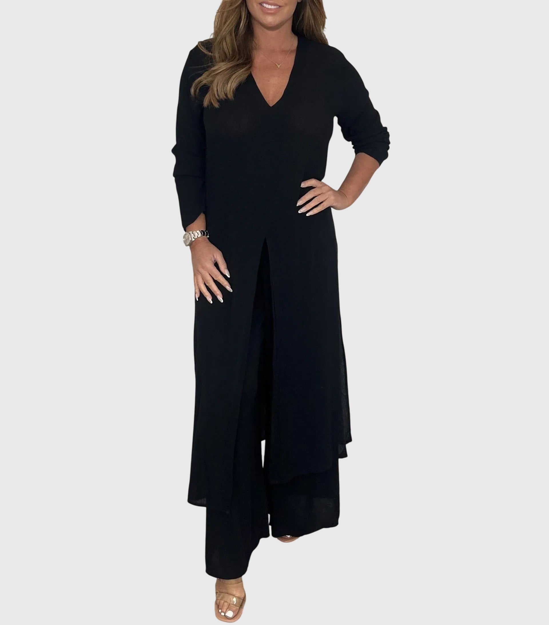 Vivienne Lacourte | Sage Green Long Blouse & Wide-Leg Pants Matching Set