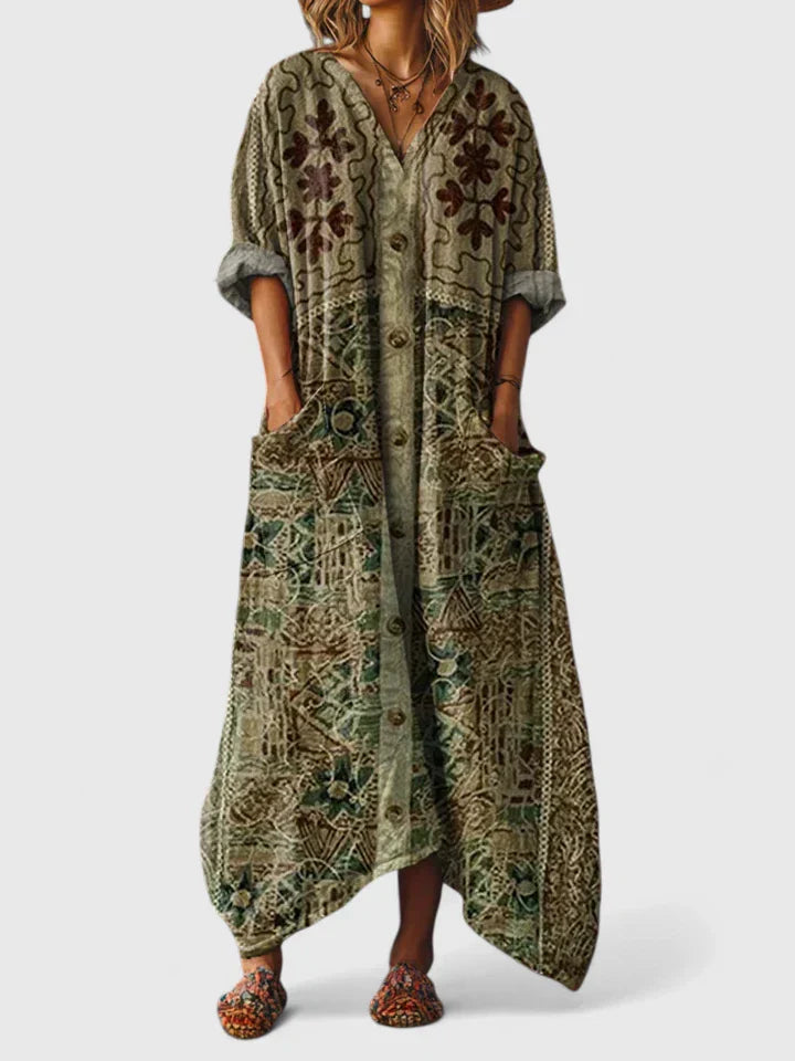Eleonore Castlewood | Bohemian Ethnic Print Maxi Dress with Pockets