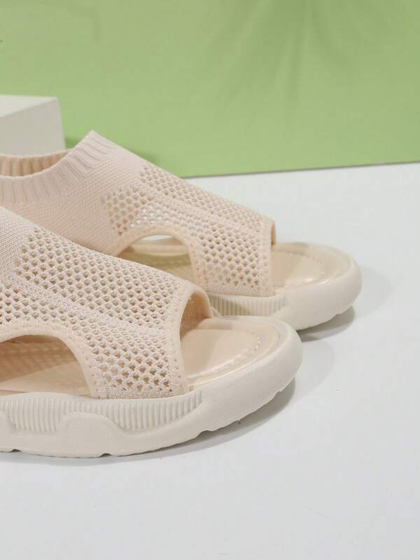 Vivienne Fontblanche | Cream Knit Platform Open Toe Slip-On Sandals