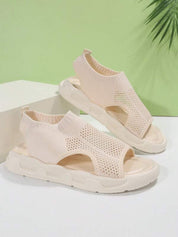 Vivienne Fontblanche | Cream Knit Platform Open Toe Slip-On Sandals