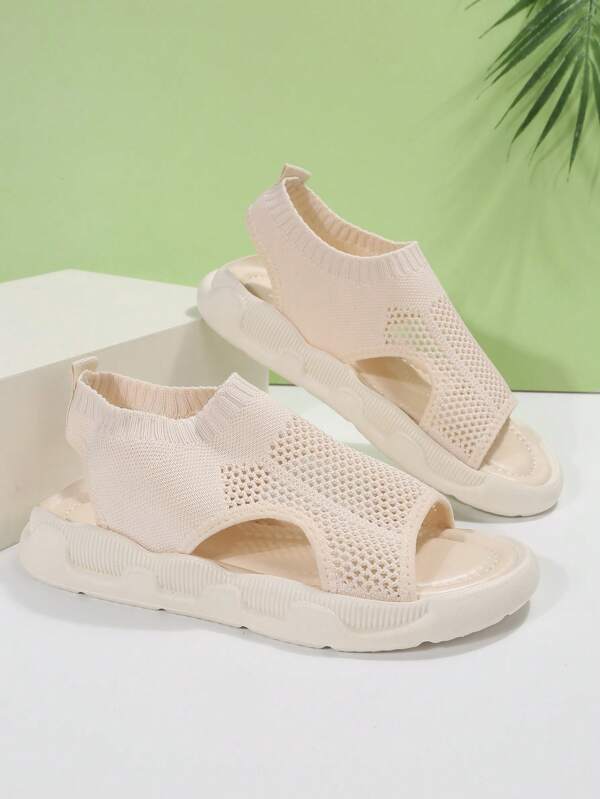 Vivienne Fontblanche | Cream Knit Platform Open Toe Slip-On Sandals
