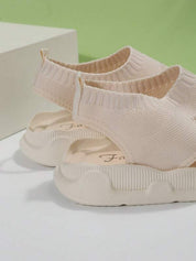 Vivienne Fontblanche | Cream Knit Platform Open Toe Slip-On Sandals