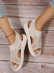 Vivienne Fontblanche | Cream Knit Platform Open Toe Slip-On Sandals