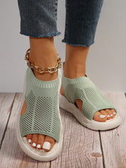 Vivienne Fontblanche | Cream Knit Platform Open Toe Slip-On Sandals