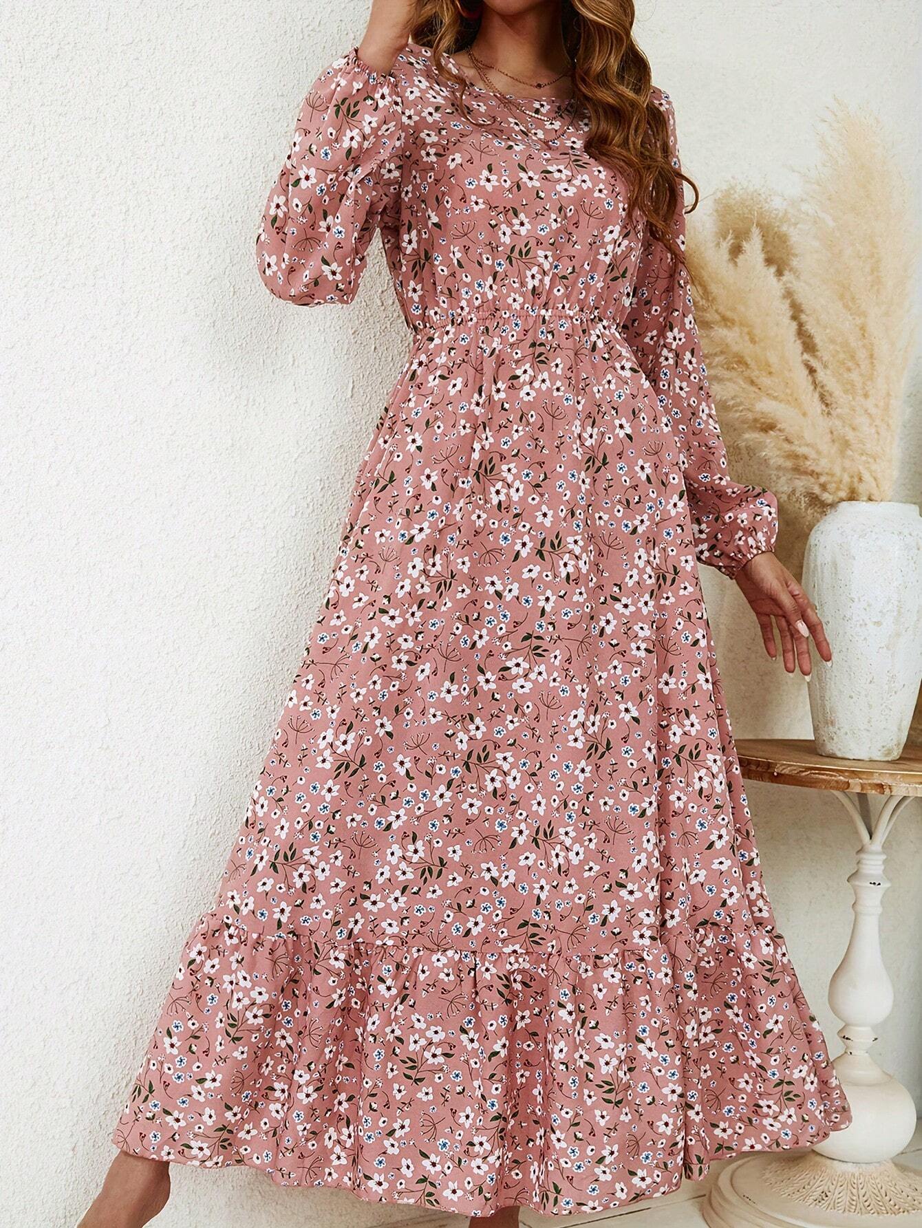 Delphine Ravenscourt | Floral Print Bishop Sleeve Smocked Waist Maxi Dress