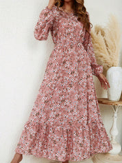 Delphine Ravenscourt | Floral Print Bishop Sleeve Smocked Waist Maxi Dress