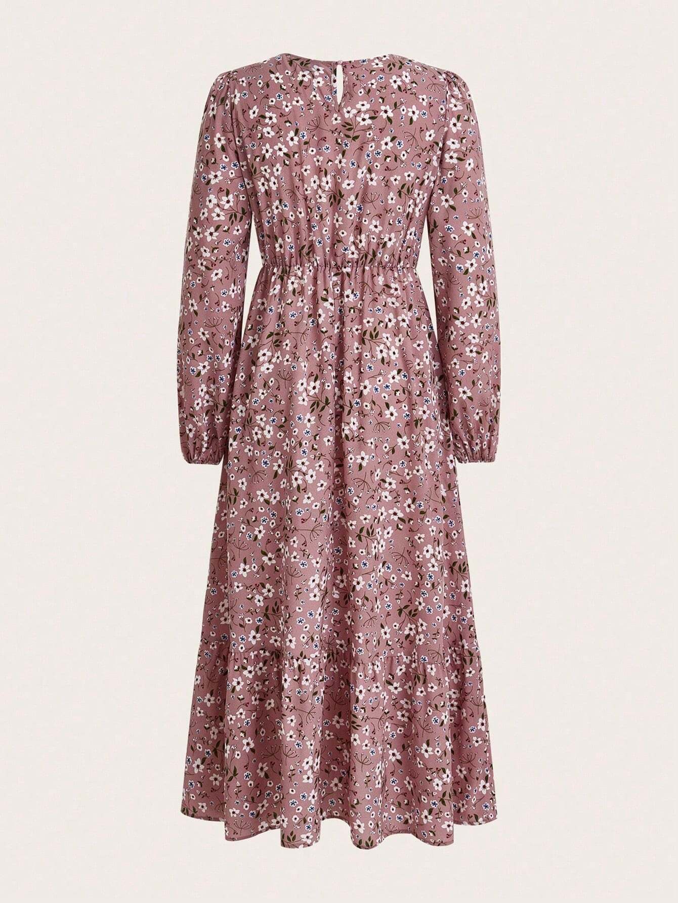 Delphine Ravenscourt | Floral Print Bishop Sleeve Smocked Waist Maxi Dress