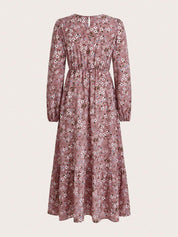 Delphine Ravenscourt | Floral Print Bishop Sleeve Smocked Waist Maxi Dress