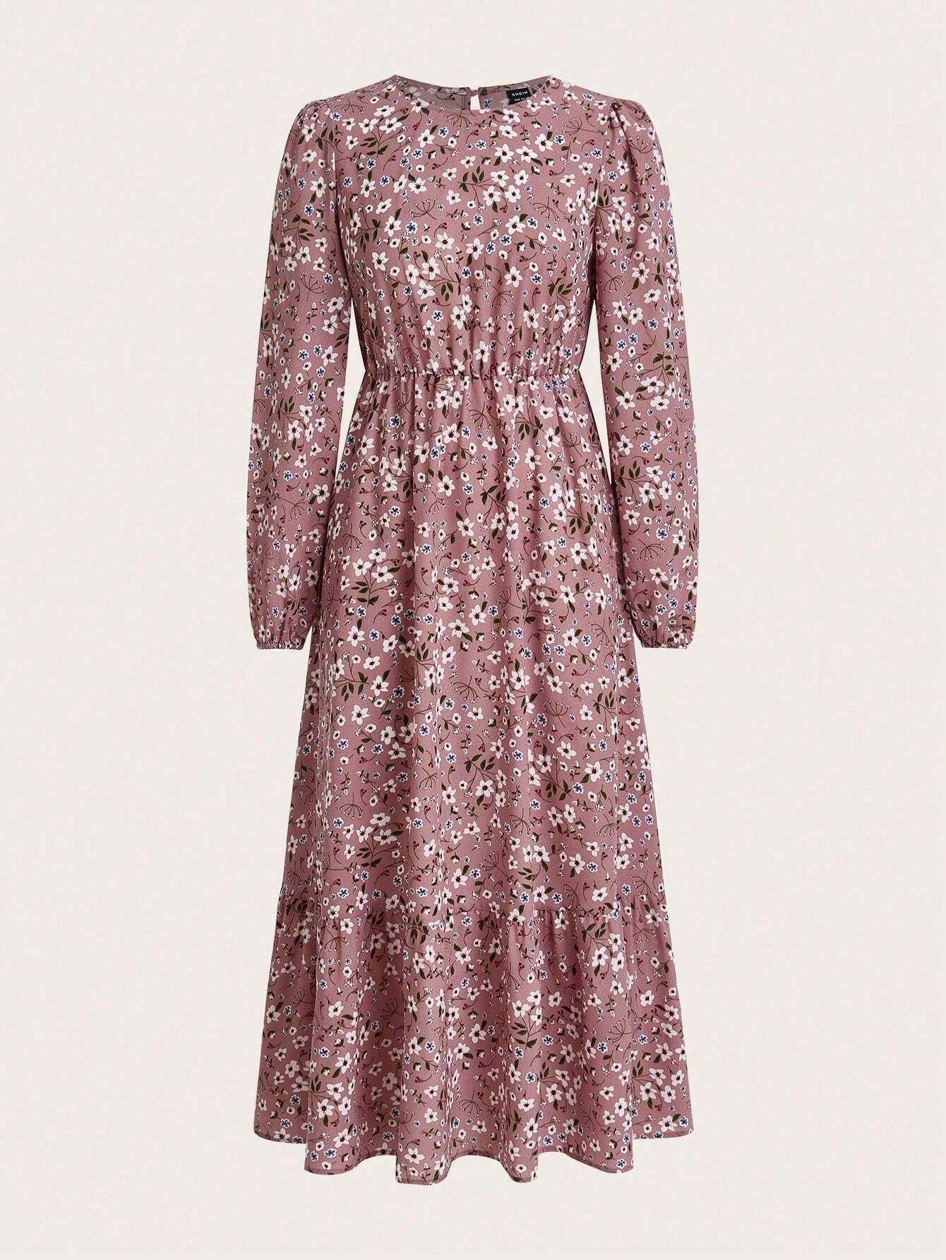 Delphine Ravenscourt | Floral Print Bishop Sleeve Smocked Waist Maxi Dress