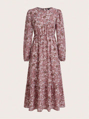 Delphine Ravenscourt | Floral Print Bishop Sleeve Smocked Waist Maxi Dress