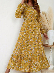 Delphine Ravenscourt | Floral Print Bishop Sleeve Smocked Waist Maxi Dress