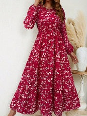 Delphine Ravenscourt | Floral Print Bishop Sleeve Smocked Waist Maxi Dress