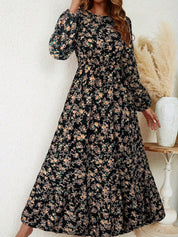 Delphine Ravenscourt | Floral Print Bishop Sleeve Smocked Waist Maxi Dress