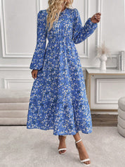 Delphine Ravenscourt | Floral Print Bishop Sleeve Smocked Waist Maxi Dress