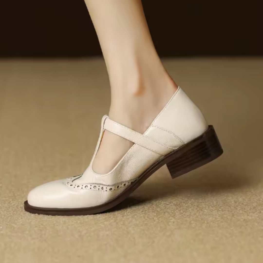 Vivienne Marcourt | Leather T-Strap Mary Jane Shoes with Brogue Detail