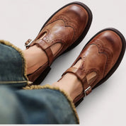 Rosalind Featherstone | Orthopedic Mary Jane Flats in Brown Leather