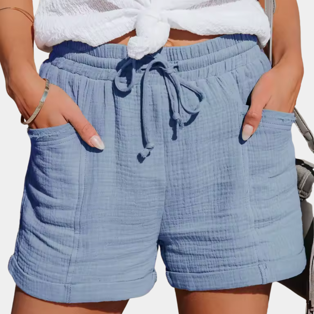 Isabelle Laurent | Cotton Gauze Drawstring Shorts in Khaki