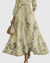 Édith Ravencombe | Floral Pleated Midi Dress with Deep V-Neck