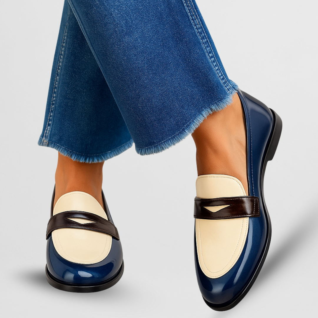 Francesca Montclair | Navy Patent Two-Tone Loafers for Women