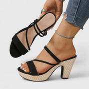 Seraphina Delvaux | Black Strappy Platform Block Heel Sandals