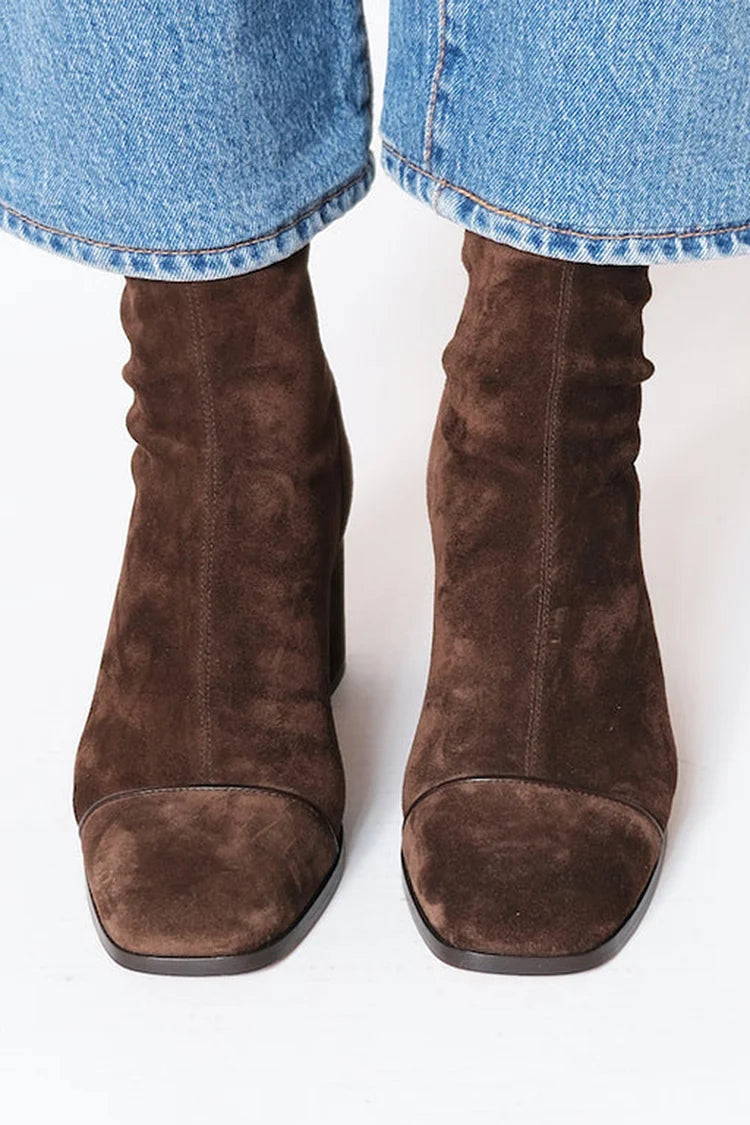 Cateline Vosbourne | Brown Suede Block Heel Ankle Boots