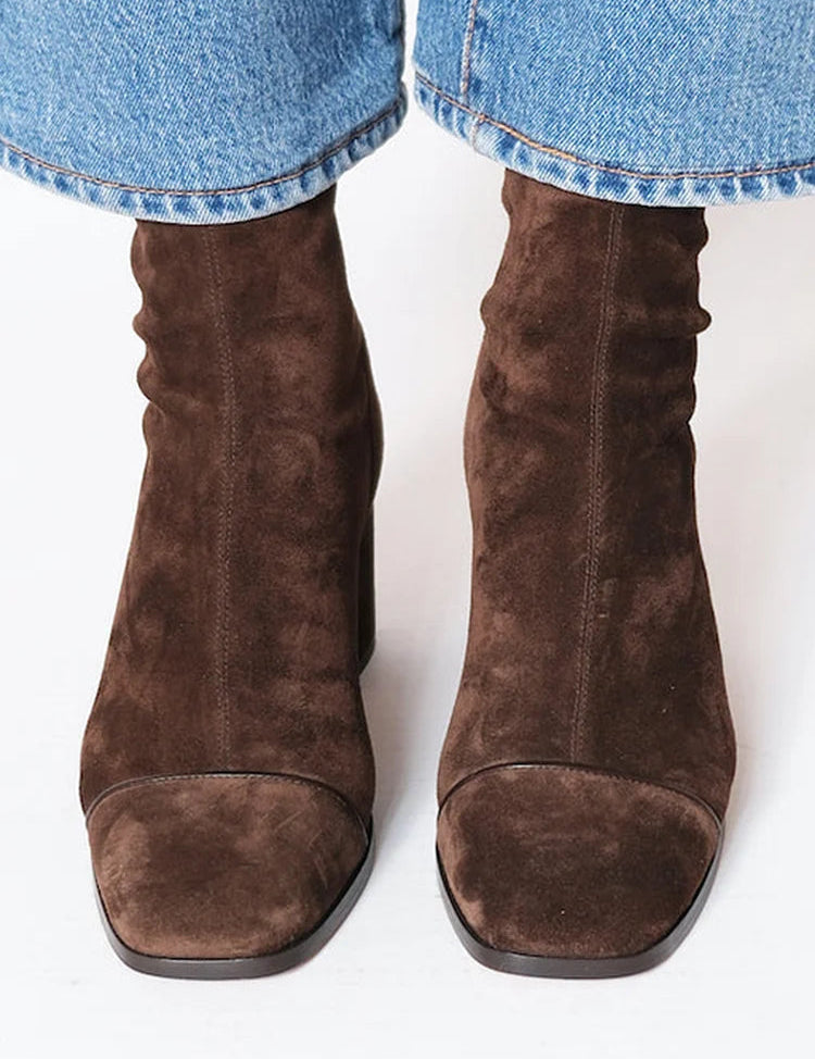 Cateline Vosbourne | Brown Suede Block Heel Ankle Boots