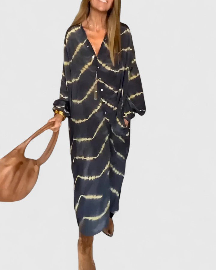 Beatrice Calloway | Tie-Dye Print Oversized Midi Shirt Dress